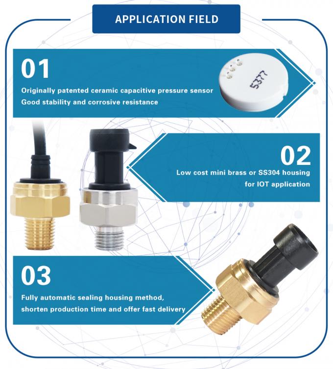 Chống ăn mòn 4.5VDC Brass Brass Máy phát áp lực gốm 1