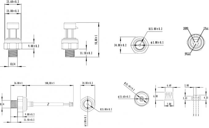 Chống ăn mòn 4.5VDC Brass Brass Máy phát áp lực gốm 3